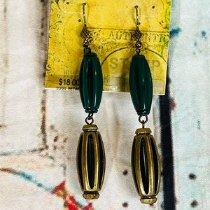 New, Stamp 10 Green And Bronze Color Barrel Beads Dangle Pierced Earrings